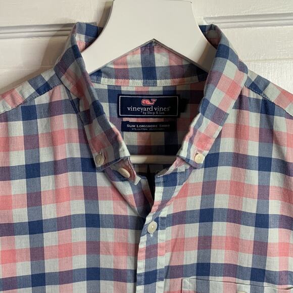 Vineyard Vines Button Down Gingham Plaid Slim Fit Longshore Shirt M-105 Sz S - Picture 2 of 8